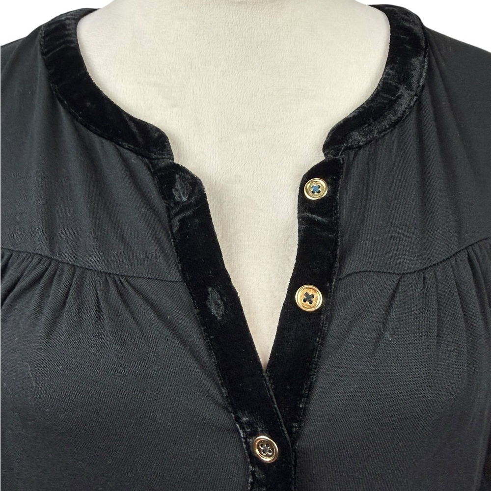 Boden Nadien Elegant Black Velvet trim button Blouse - Picture 3 of 9